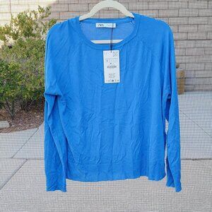 Zara Blue Crew Neck Lightweight Sweater Long Sleeve size M